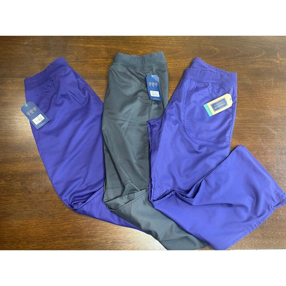 Cherokee Workwear Scrub Bottoms Bundle Women Medium Purple Gray Nurse Dentist